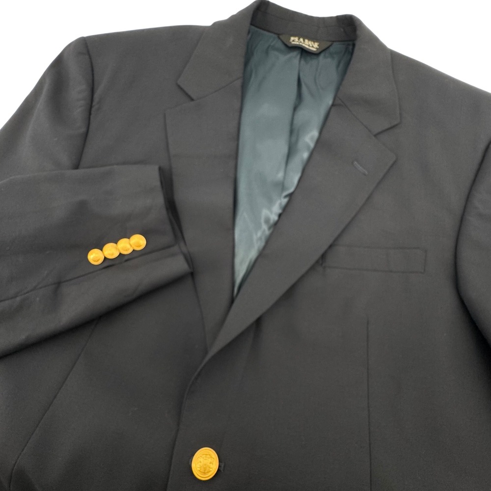 Jos. A. Bank Blazer Mens 43R Navy Blue 100% Wool Two-Button Gold Crest Buttons